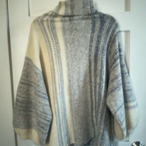 Papillon Blanc Striped Cowl Neck Sweater in Blue and Cream